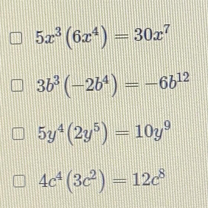 Which equations are correct? Select each correct answer.-example-1