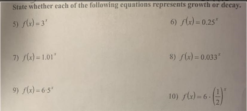 State whether each of the following equations represent growth or decay.-example-1