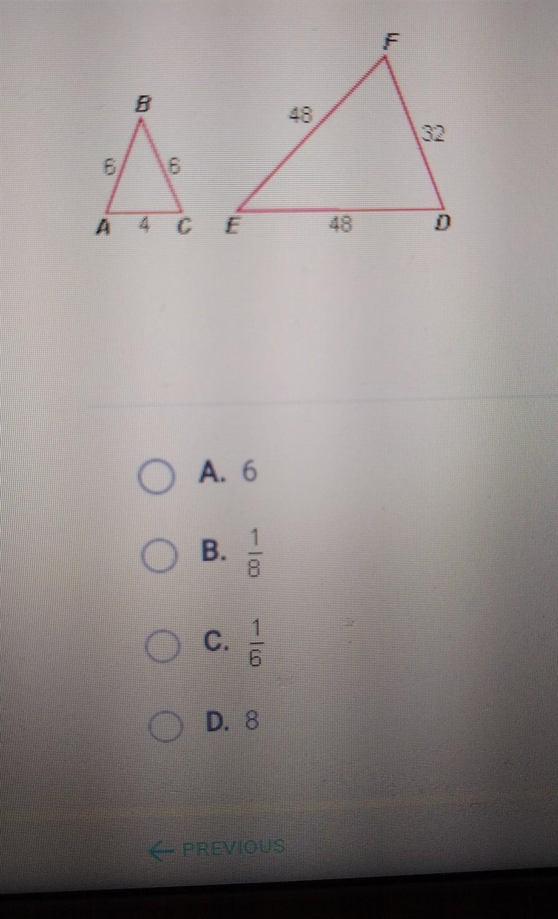 What is the scale factor from ∆ABC to ∆DEF?​-example-1