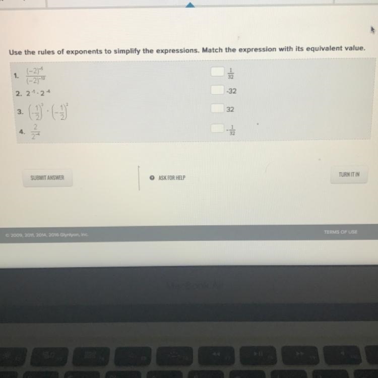 Use the rules of exponents to simplify the expressions. Match the expression with-example-1