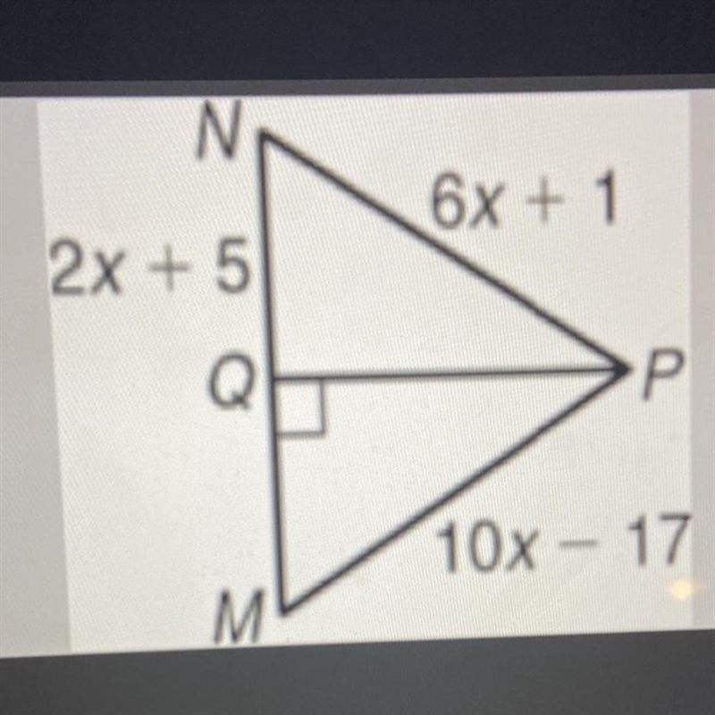 PQ is the perpendicular bisector of MN what is QN?-example-1