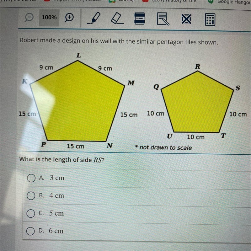 Robert made a design on his wall with the similar pentagon tiles shown. L 9 cm 9 cm-example-1