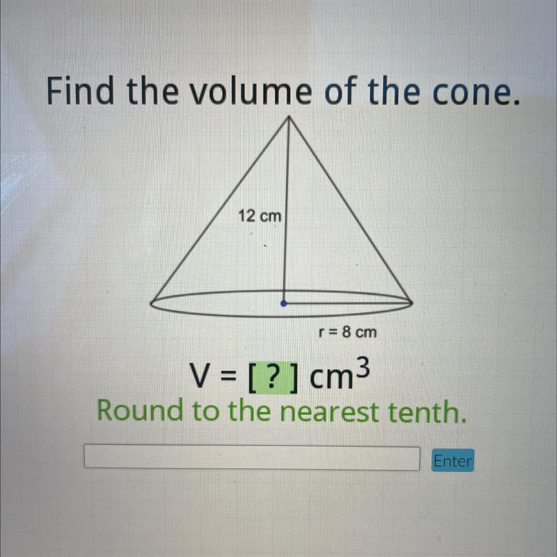 Find the volume of the cone.-example-1