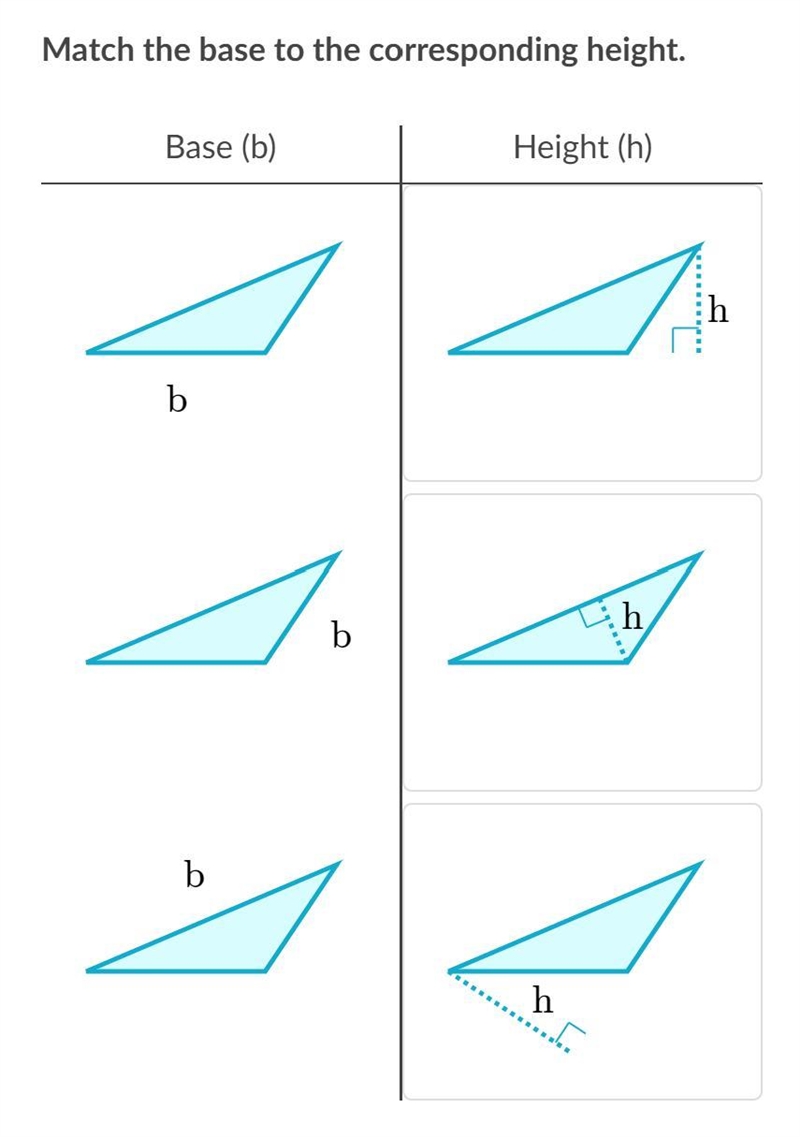 Match the base to the corresponding height.-example-1