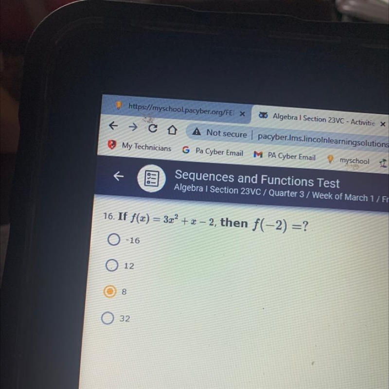 If f(x)=3x^2+x-2, then f(-2)=-example-1