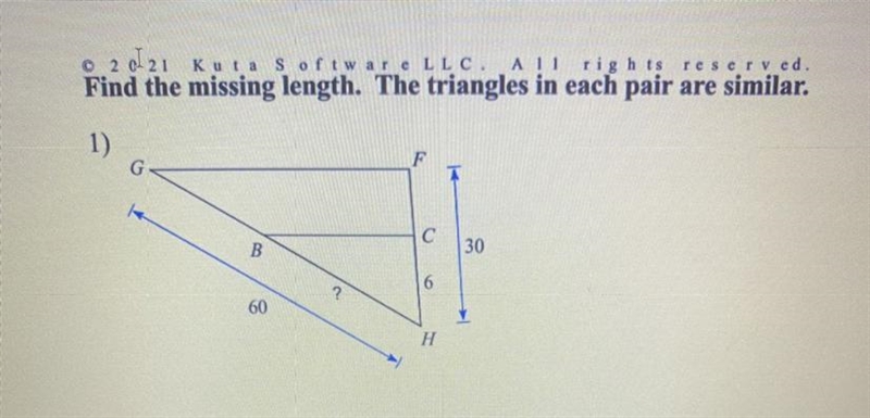 Find the missing length. The triangles in each pair are similar.-example-1