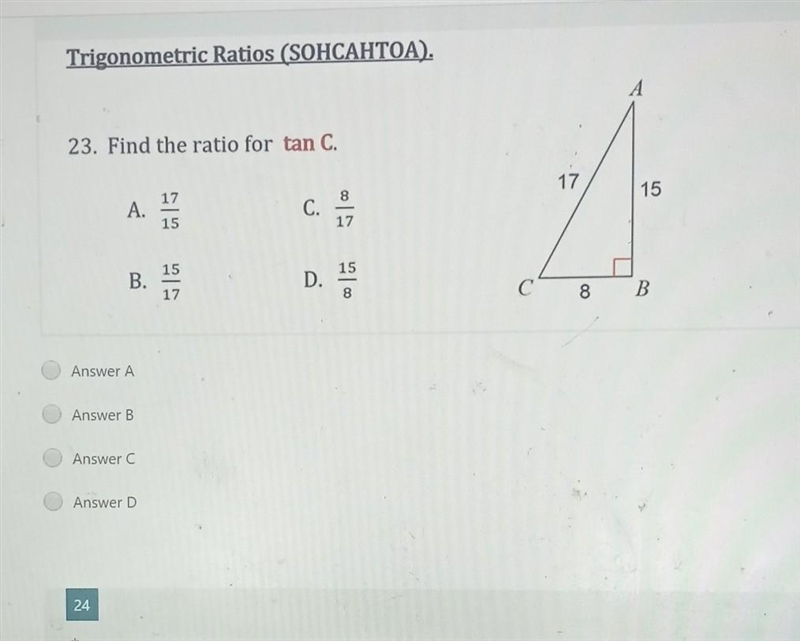 Find the ratio for Tan C​-example-1