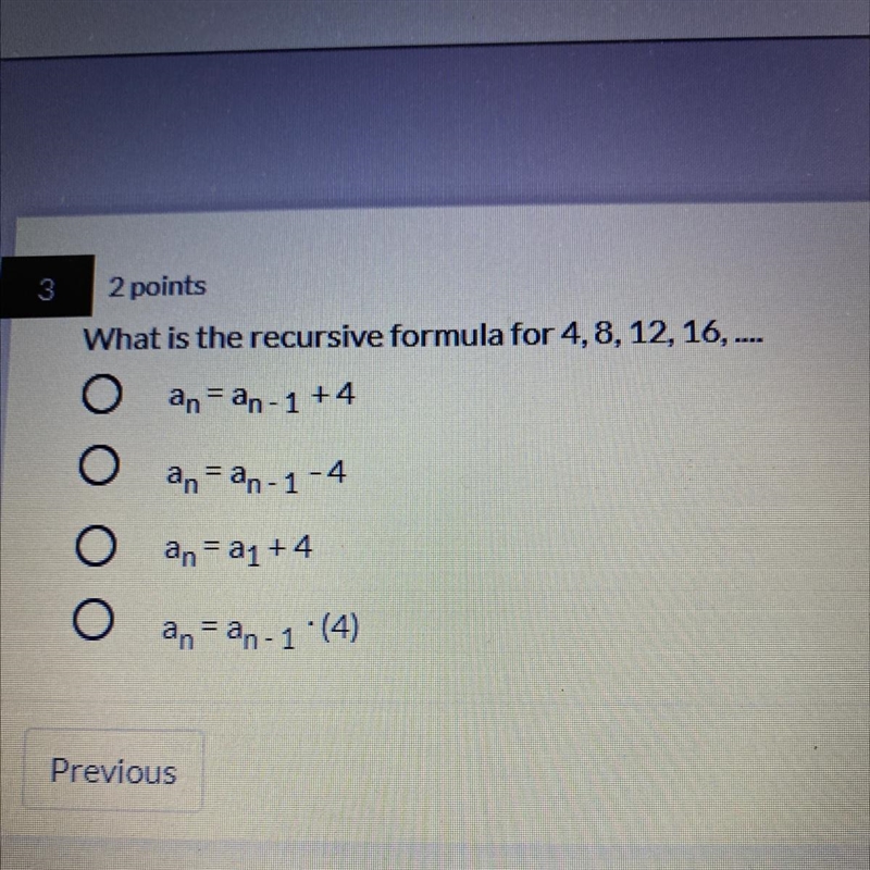 What is the recursive formula for 4,8, 12, 16-example-1