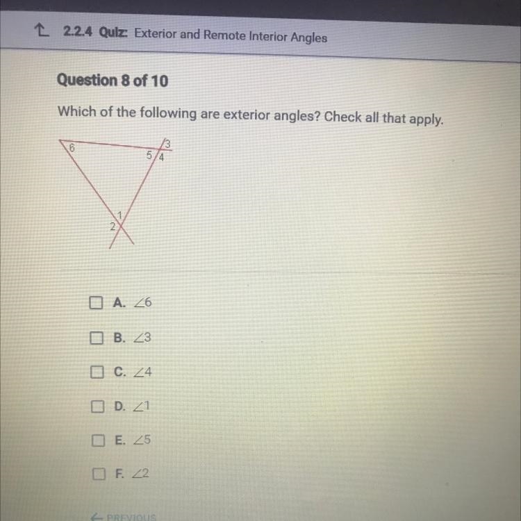 Which of the following are exterior angles? Check all that apply.-example-1