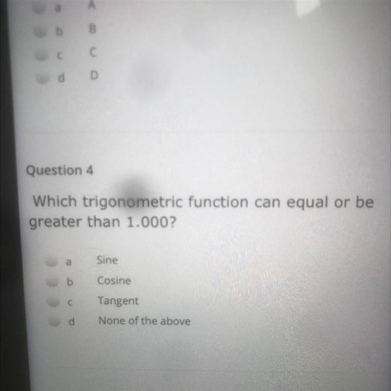 Which trigonometric function can equal or be greater than 1.000?-example-1