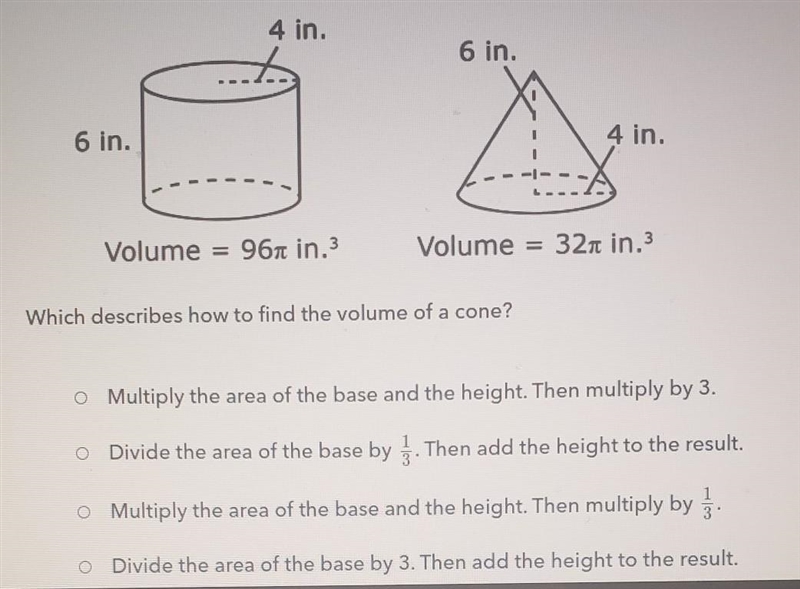 The volume of a cylinder is calculated by multiplying the area of the base and the-example-1