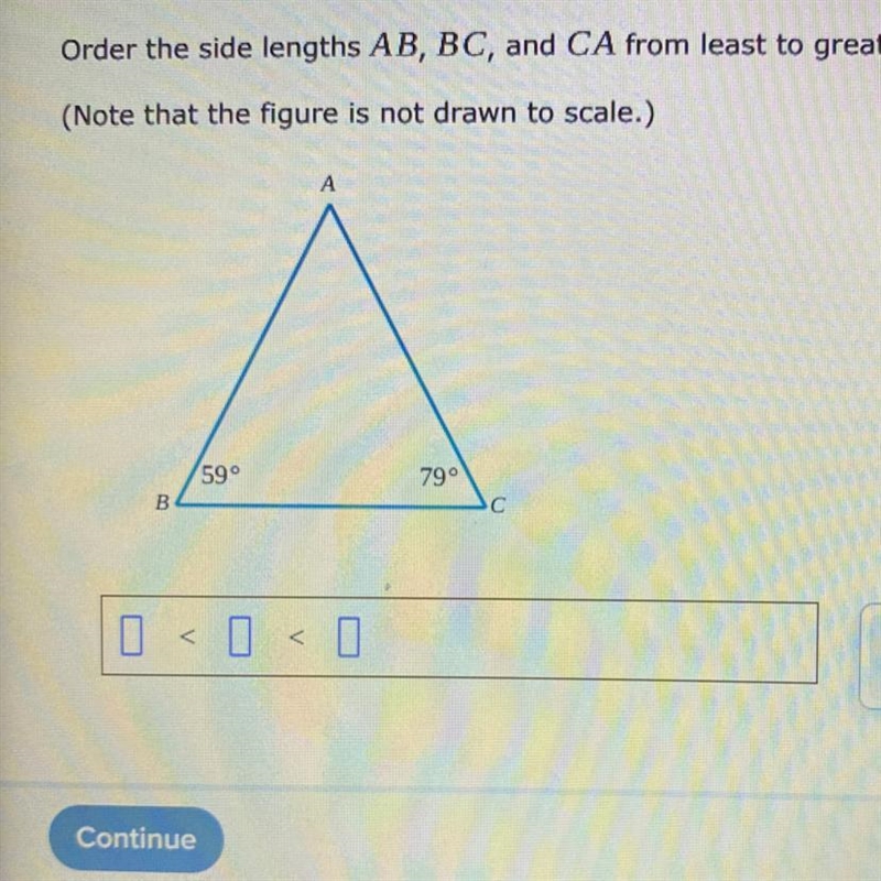 Order the side lengths AB, BC, and CA from least to greatest. (Note that the figure-example-1