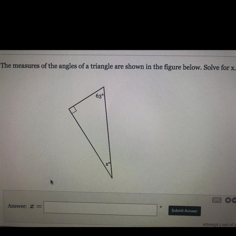 The measures of the angles of a triangle are shown in the figure below. Solve for-example-1