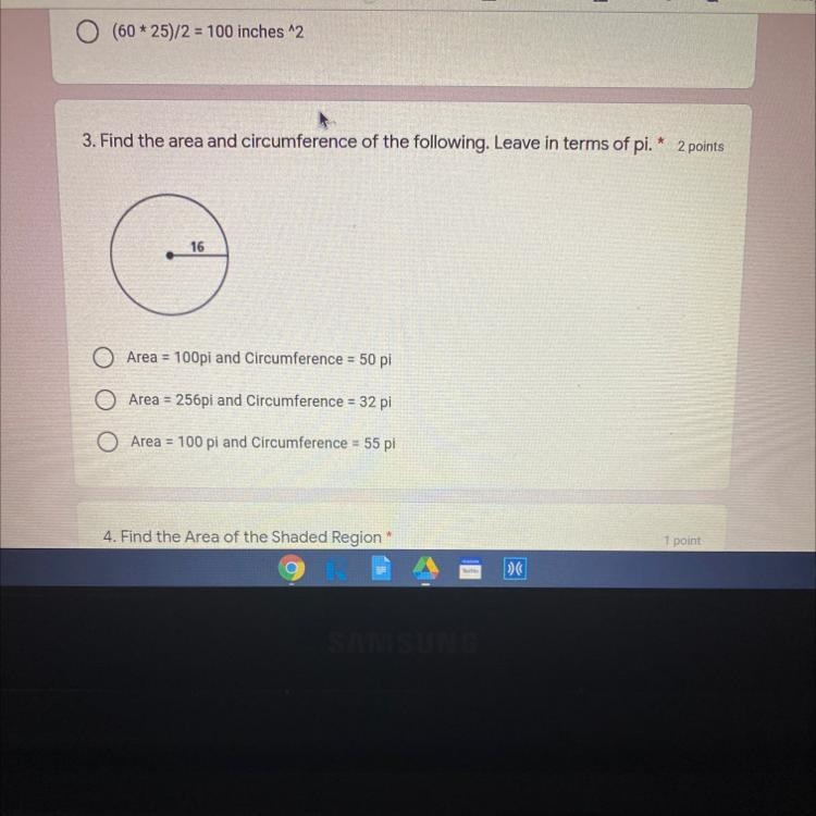 PLEASE HELP! Find the area and circumference of the following. Leave in terms of pi-example-1