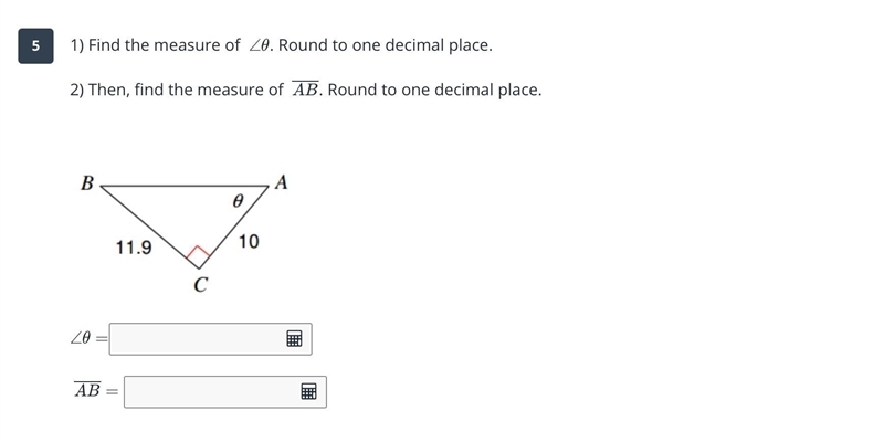 1) Find the measure of ∠θ. Round to one decimal place. ​2) Then, find the measure-example-1