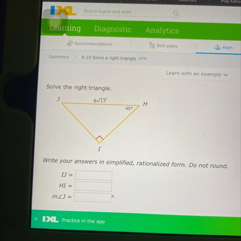 Solve the right triangle-example-1