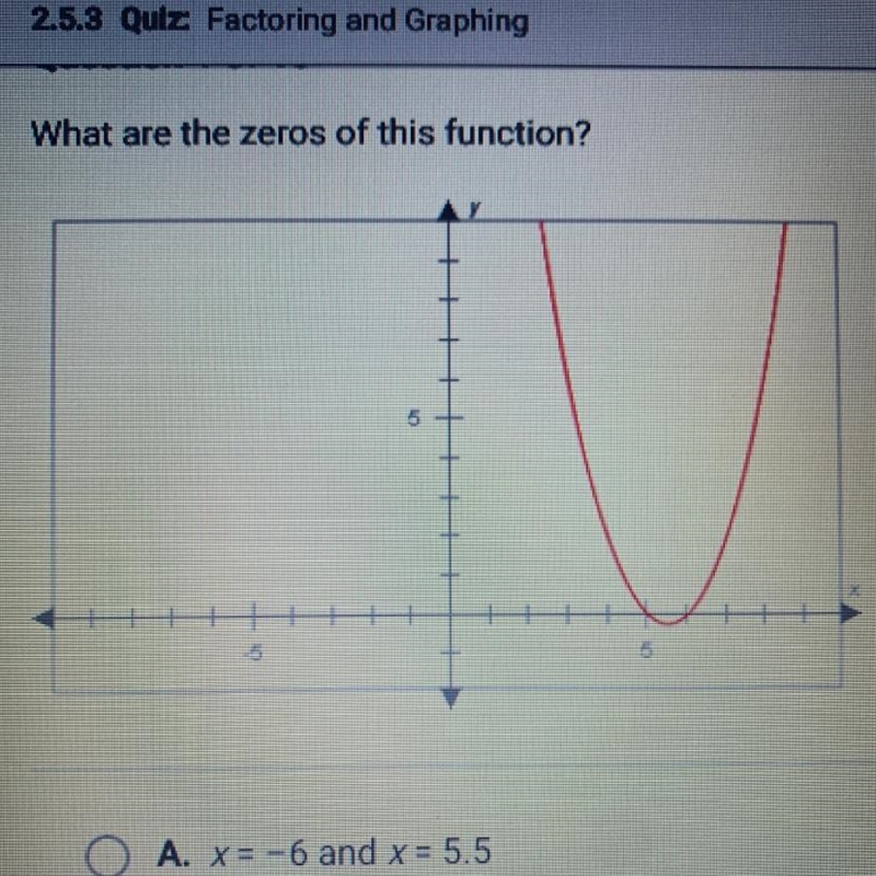 A. X = -6 and X = -5.5 B. x = -0.5 and x = -5 C. X = 0 and x = 5 D. X = 5 and x = 6-example-1