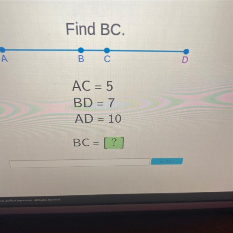 Find BC. A B C AC = 5 BD = 7 AD = 10-example-1