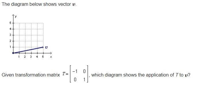 PLEASE HELP SOON The diagram below shows vector v. Given transformation matrix T = [-1 0 0 1], which-example-2