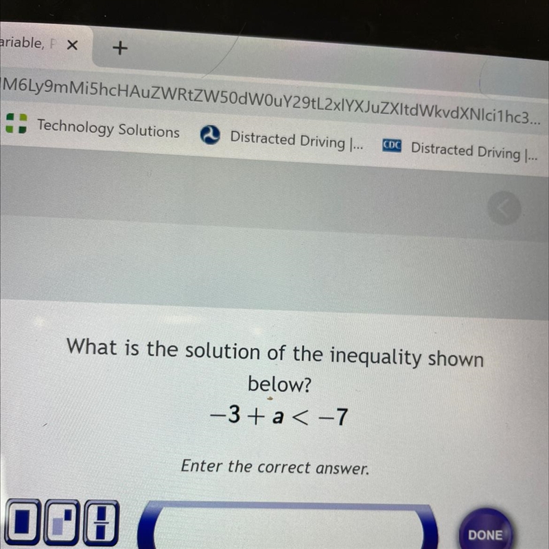 What is the solution of the inequality shown below? -3+a<-7-example-1