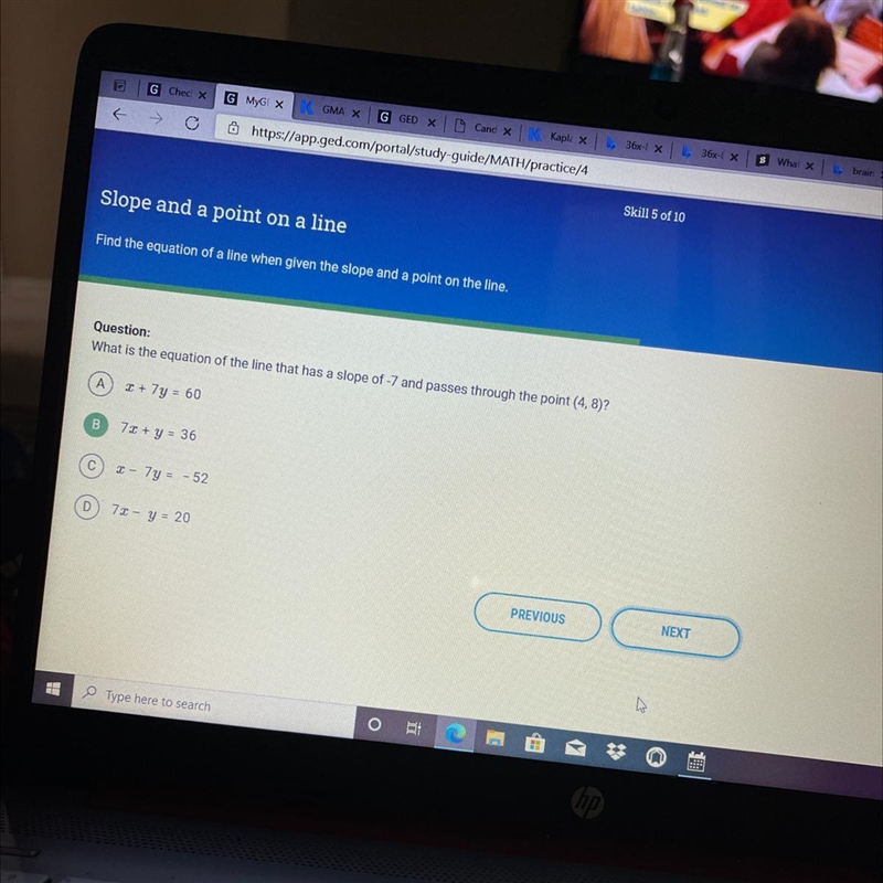 A point Find the equation of a line when given the slope and a point on the line. Question-example-1