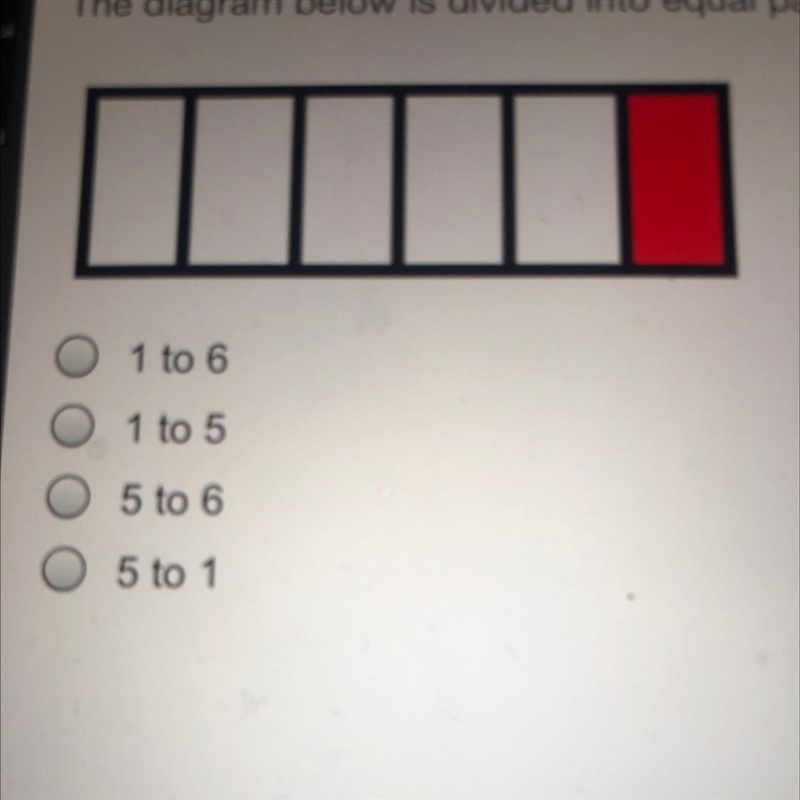 The diagram below is divided into equal parts. Which shows the ratio of unshaded section-example-1