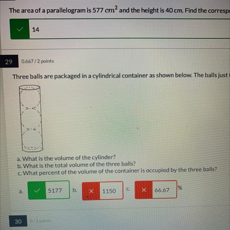 Three balls are packaged in a cylindrical container as shown below. The balls just-example-1