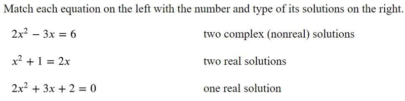 Match each equation on the left with the number and type of its solutions on the right-example-1