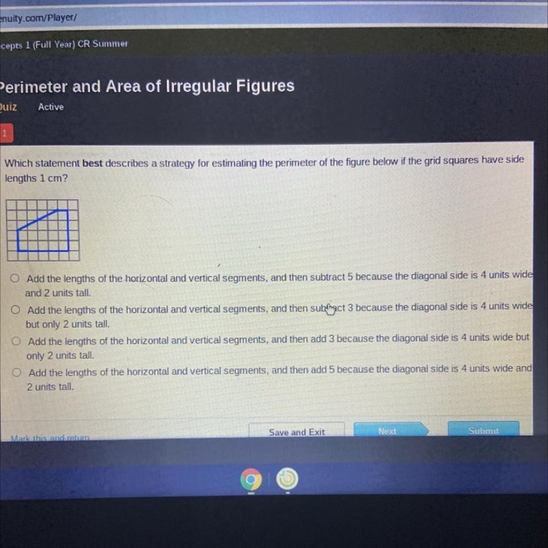 Which statement best describes a strategy for estimating the perimeter of the figure-example-1