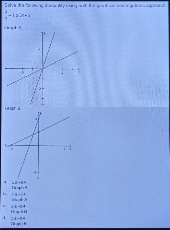 Solve the following inequality using both the graphical and algebraic approach: x-example-1