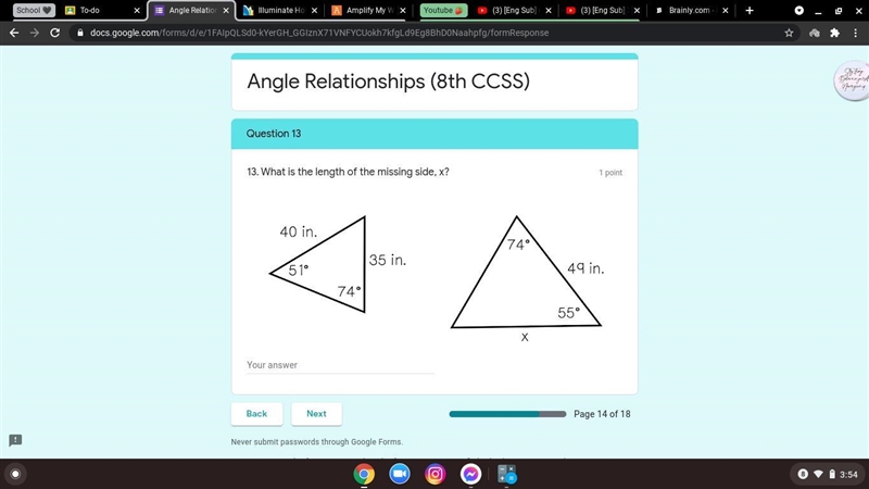 What is the length of the missing side, x? *I would really appreciate the help.*-example-1