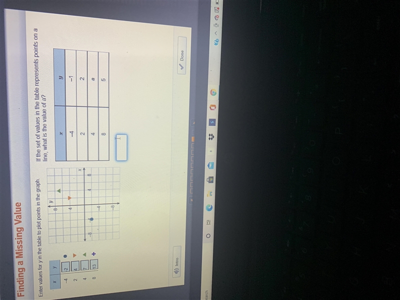 If the set of values in the table represents points on a line, what is the value of-example-1