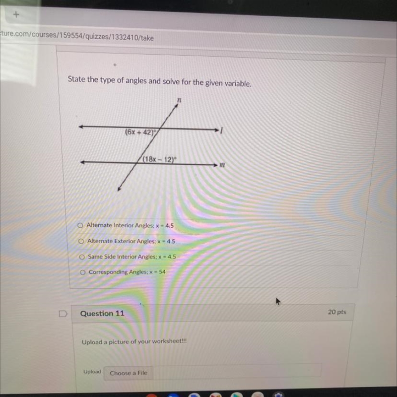 State the type of angles and solve for the given variable. 71 (6x + 427 (18x - 12) O-example-1