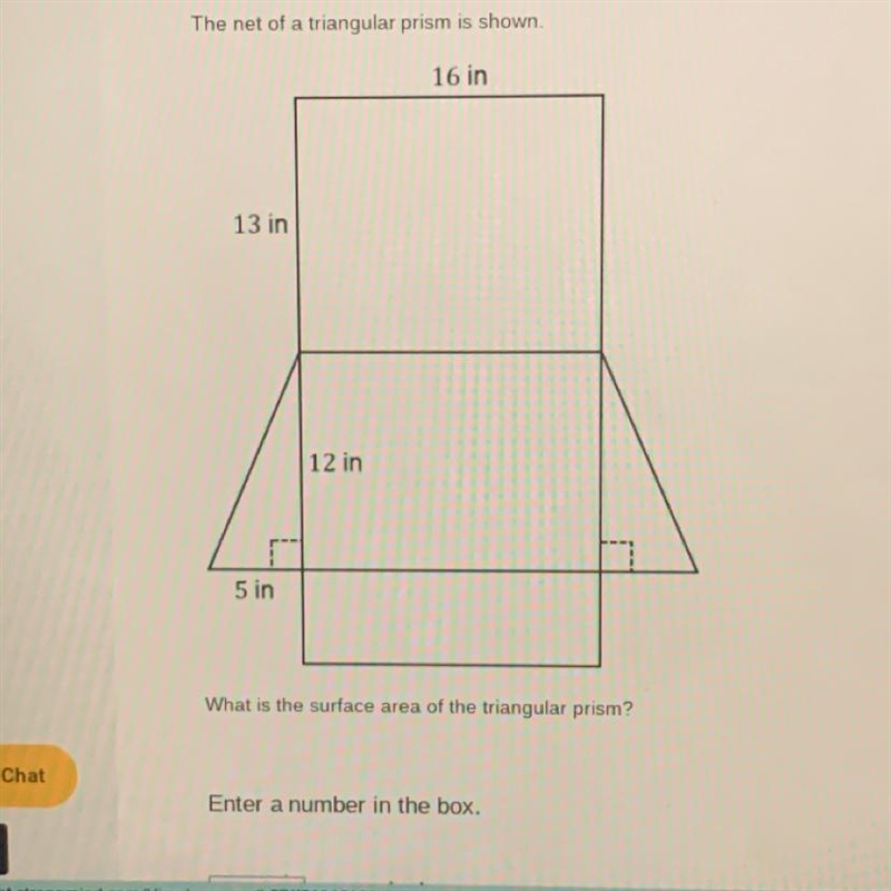 The net of a triangular prism is shown 16 in 13 in 12 in 5 in What is the surface-example-1