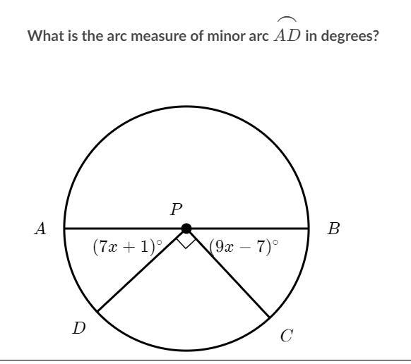 In the figure below, AB is a diameter of circle P What is the arc measure of minor-example-1