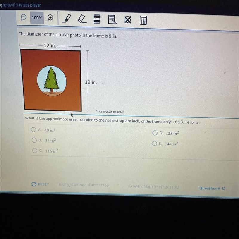 What is the approximate area, rounded to the nearest square inch, of the frame only-example-1