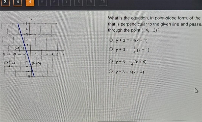 57:22 5 What is the equation, in point-slope form, of the line that is perpendicular-example-1