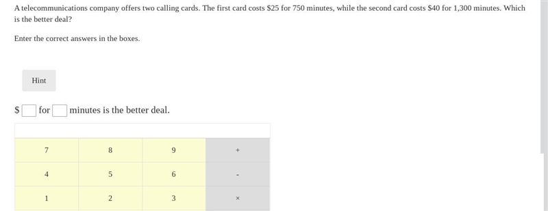 A telecommunications company offers two calling cards. The first card costs $25 for-example-1