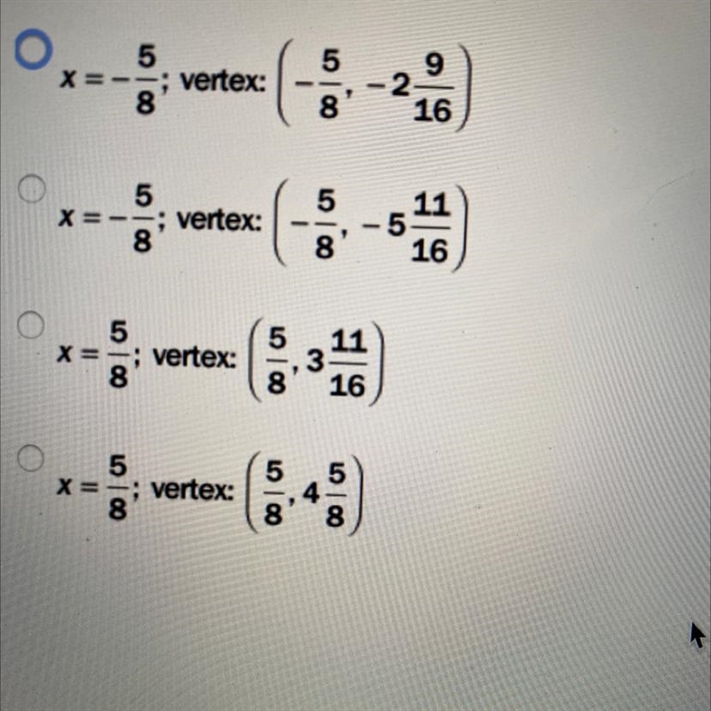 Find the equation of the axis of symmetry and the coordinates of the vertex of the-example-1