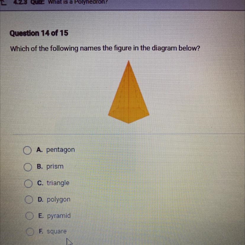 Which of the following names the figure in the diagram below? A. pentagon B. prism-example-1