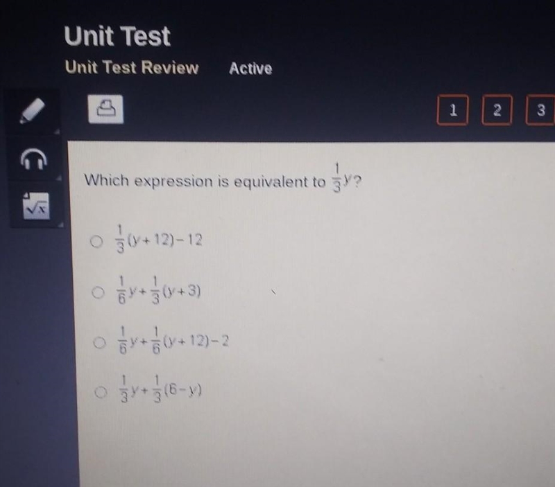 Which expression is equivalent to 1/3 y ?​-example-1