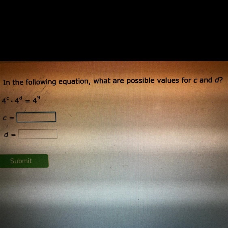 In the following equation, what are the possible values for c and d?-example-1