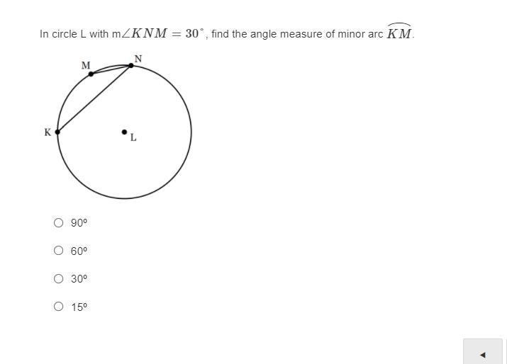 In circle L with m 90 60 30 15-example-1