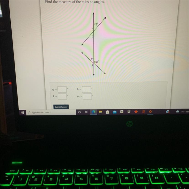 Find the measure of the missing angles.-example-1