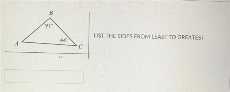 91 degrees 44 degrees List the sides from LEAST to GREATEST-example-1