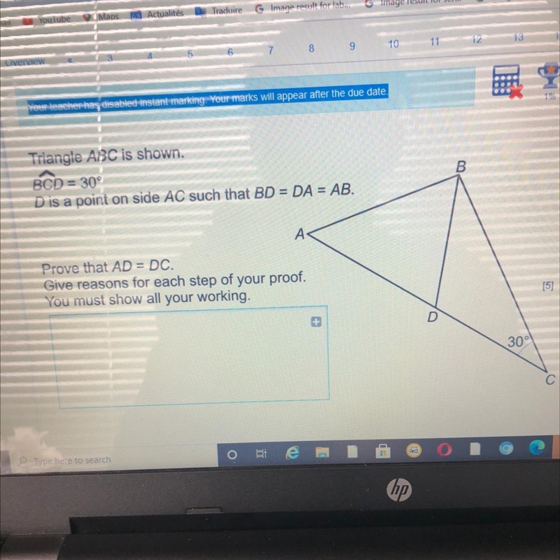 Triangle ABC is shown BCD=30 D is a point on side AC such that BD=DA=AB prove that-example-1