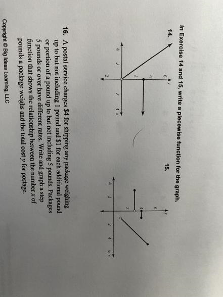 In exercise 14 and 15, write a piecewise function for the graph-example-1