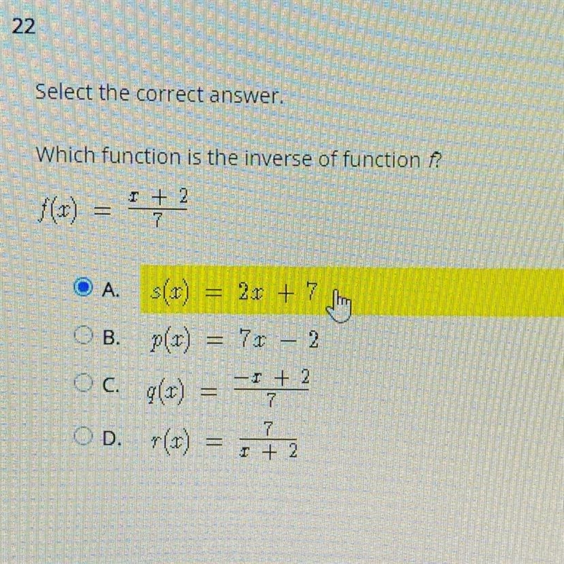 Select the correct answer. Which function is the inverse of function f(x) = -2-example-1