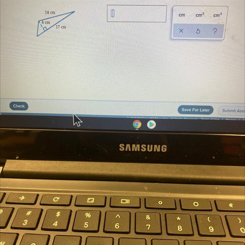 Find the area of the triangle ! include the unit in the answer (cm) (cm2) (cm3)-example-1