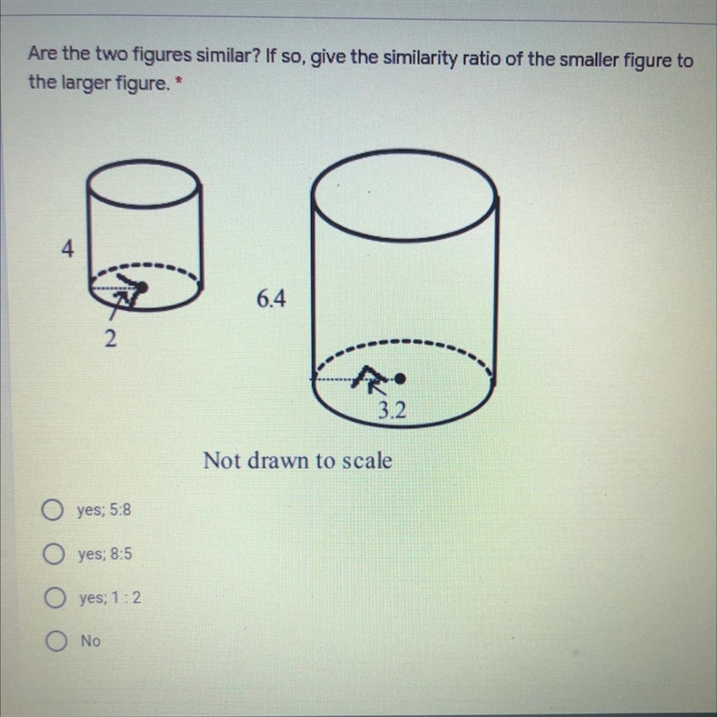 Are the two figures similar? If so, give the similarity ratio of the smaller figure-example-1